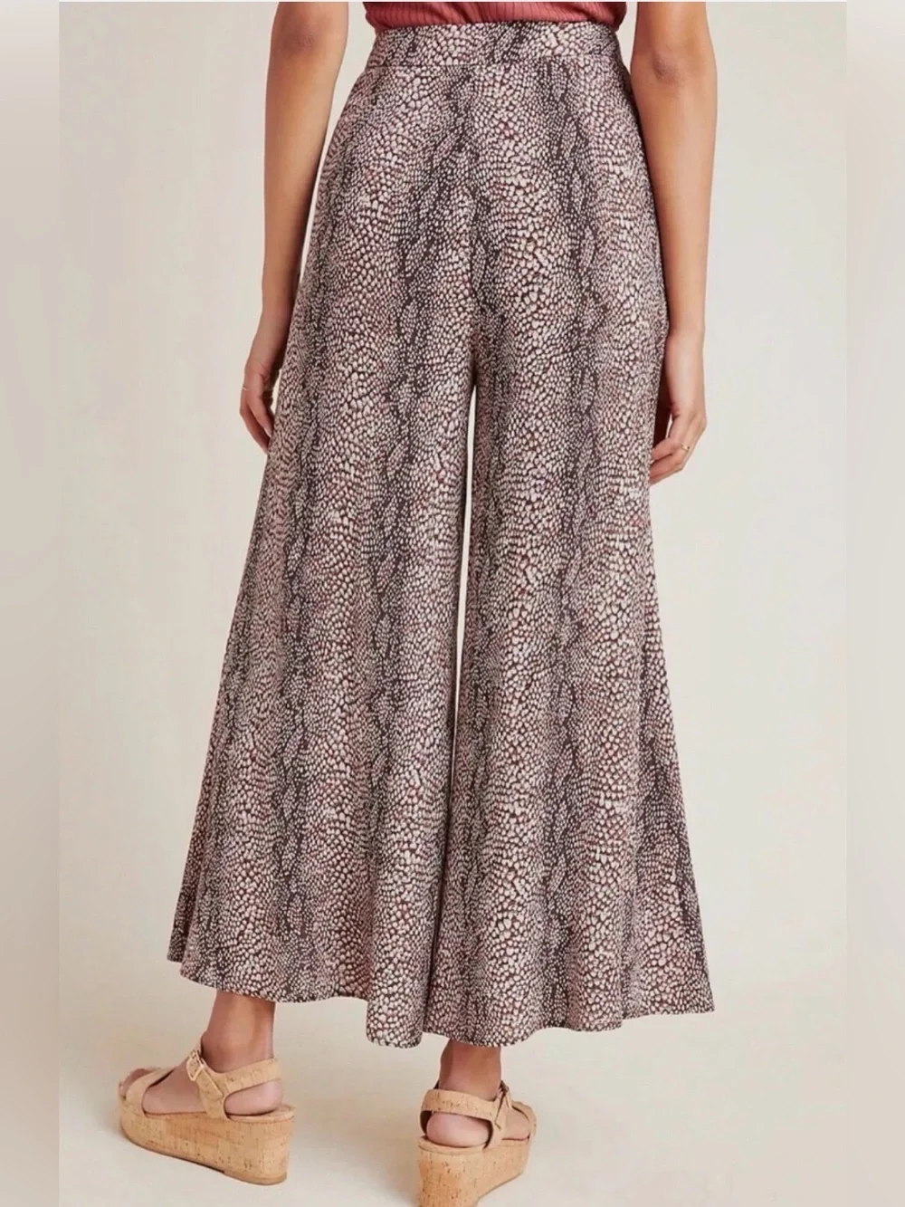 Anthropologie Snake Print Wide Leg Pants Womens Sz 4 Boho Flowy Viscose palazzo - Picture 11 of 11